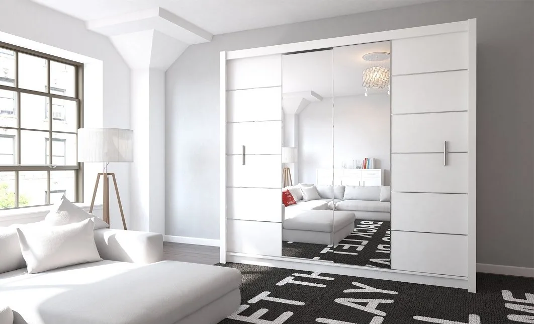 Dormitor modern cu linii drepte și design minimalist
